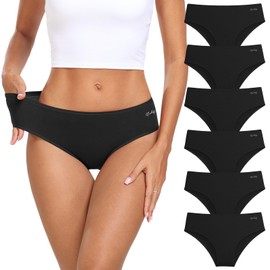 coskefy Panties for Women Cotton Mid Low Rise Bikini Underwear 6 Pack Comfort Moisture Wicking Breathable Briefs Black