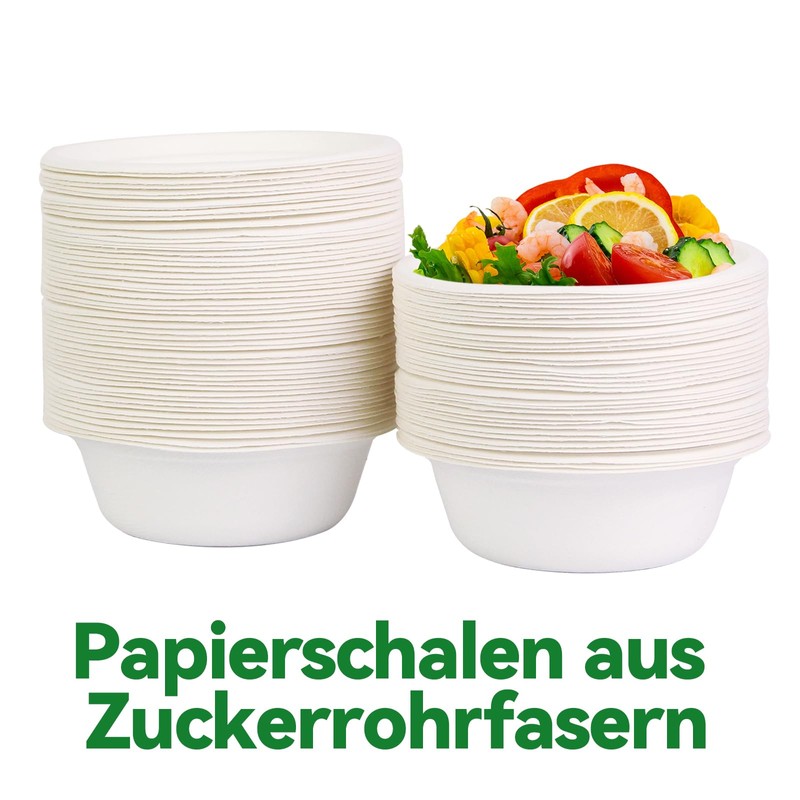60 Sugar Cane Disposable Soup Bowls, 260 ml Compostable Disposable