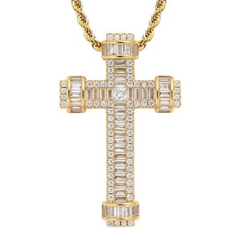 STARCHENIE Gold Cross Necklace for Men Brass Gold Plating Cubic Zirconia Cross Pendant Jesus Christ Jewelry 24'' Rope Chain