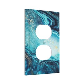 Abstract Blue Marble Fake Stone Texture Liquid Paint Gold 1 Gang Outlet Plate Covers Decorative Single Duplex Light Switch Cover Electrical Wall Plate Receptacle Switchplate Decorate Plug Cover