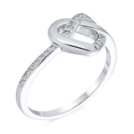Romantic Danity Delicate CZ Accent Cubic Zirconia Twisting Intertwined Bands Promise Heart Ring for Women 925 Sterling Silver, Cubic Zirconia