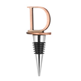 Wine Stoppers,Reusable Wine Bottle Stoppers,Stainless Steel Letter Wine Stopper, Food Grade Silicone Material Decorative Wine Stoppers Funny Gift -Bronze Color (Letters D)