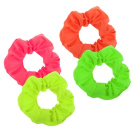 PEOVLVN 4 Pcs Neon Scrunchies, Large Hair Scrunchies Neon Hair Ties Elastic Hair Bands Ponytail Holders 80s 90s Hair Accessories for Women Party Outfits and Workout Costumes (4 Colors)