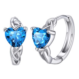 Womens Small Hoop Earrings December Birthstone Sterling Silver Topaz Blue Cubic Zirconia Heart Earrings