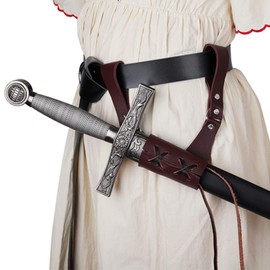 Medieval Leather Sword Frog Universal Rapier Broadsword and Cutlass (Right Handed-Brown)
