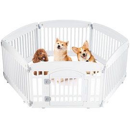 SMUG Plastic Dog Playpen | 6-Panel 24" Safe & Secure Indoor/Outdoor Pet Fence | Folding & Portable | 35 x 35 x 24IN, Ideal for Small to Medium Dogs | Easy to Clean （White）