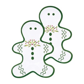 TP Christmas Decoration Serving Tray, Melamine Gingerbread Man Serving Platter Dish with Nesting Design for Snack, Cookies and Candy, Set of 2