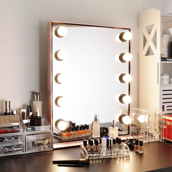 Byootique Hollywood Vanity Makeup Mirror LED 10 Lights Dimmable Tabletop Mount