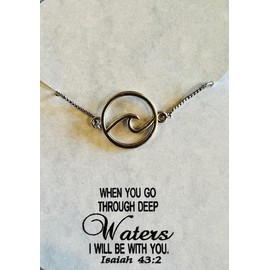 When you go through deep waters I will be with you bracelet, Wave bracelet, dainty adjustable bracelet, Inspirational jewelry, Isaiah 43:2