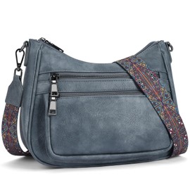 YOVIEE Women's Medium Vegan Leather Shoulder Bag Crossbody Bag Made of Vegan Leather Soft Touch Wide & Removable Strap Large Capacity, A2-blue-8624