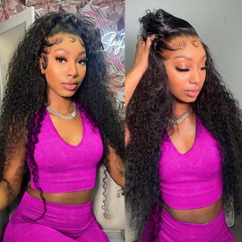 Hidden Strap Deep Wave 360 Lace Front Wigs Human Hair for Women Full Lace Frontal Human Hair Curly HD Lace Front Wig Human Hair Pre Plucked 200% Density (deep wig, 24inch)