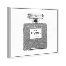 The Oliver Gal Artist Co. Fashion and Glam Framed Wall Art Canvas Prints 'Silver Classic Number 5' Perfumes Home Décor, 20 in x 20 in, Gray, White