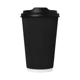 We Can Source It Ltd - 100 x 16oz Black Triple Ripple Paper Wall Disposable Tea Coffee Cappuccino Hot Drinks Cups & Black Lids