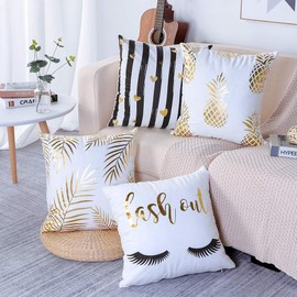 Artscope Set of 4 Decorative Cushion Covers, 45 x 45 cm, Cotton Linen Cushion Covers, Decorative Cushion Cover Set, Cushion Covers for Sofa, Car, Bedroom, Home Decor, 45 x 45 cm