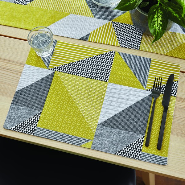 Catherine Lansfield Dining Larsson 30 x 46 cm Cotton Geo Placemat, Set of 2, Ochre Yellow