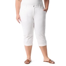 Gloria Vanderbilt Women's Plus Size Cargo Capri Tab Roll Cuff with Zip Front and Elastic Waist Standard, Vintage White