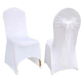 Aweisile Chair Covers, White, Pack of 2 Chair Covers, Wedding, Stretch Chair Cover, Universal, White, Elegant Chair Cover, Wedding, White Chair Covers for Wedding, Banquet and Party