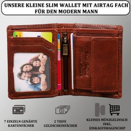 MATADOR Leder Geldbörse Herren Klein mit AirTag Fach┃TüV geprüfter RFID & NFC Schutz┃Kompaktes Slim Wallet für Männer┃Geldtasche mit Münzfach inkl. Geschenk-Box