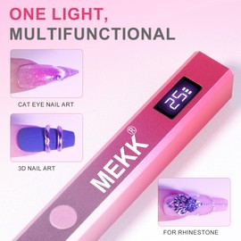 MEKK Metal Handheld UV Light for Gel Nails,Mini UV LED Nail Lamp with LED Screen and USB-Powered Flash Cure Lamp with Visible Timer,Portable Cordless Nail Light - Pink