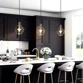 Uolfin Transitional Bell Kitchen Island Pendant Light 1-Light Black and Brass