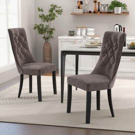 Giantex Tufted Dining Chairs Set of 2, Upholstered Kitchen Chairs w/High Backrest, Rubber Wood Legs, Padded Seat, Modern Fabric Armless Accent Chairs, Wooden Side Chairs for Restaurant, Living Room