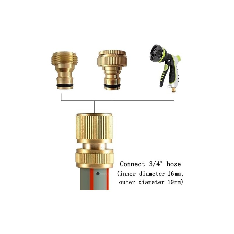 Wzzy Gurden 4 Pieces Brass Hose Connector 19 mm (3/4