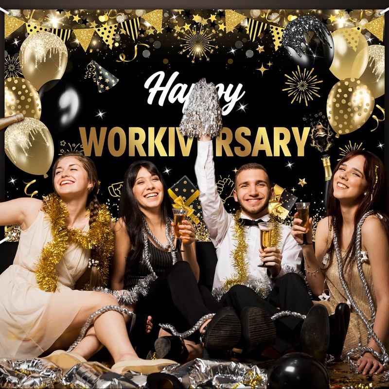 Mocsicka Work Anniversary Decorations Banner Happy Workiversary Backdrop Employee Appreciation
