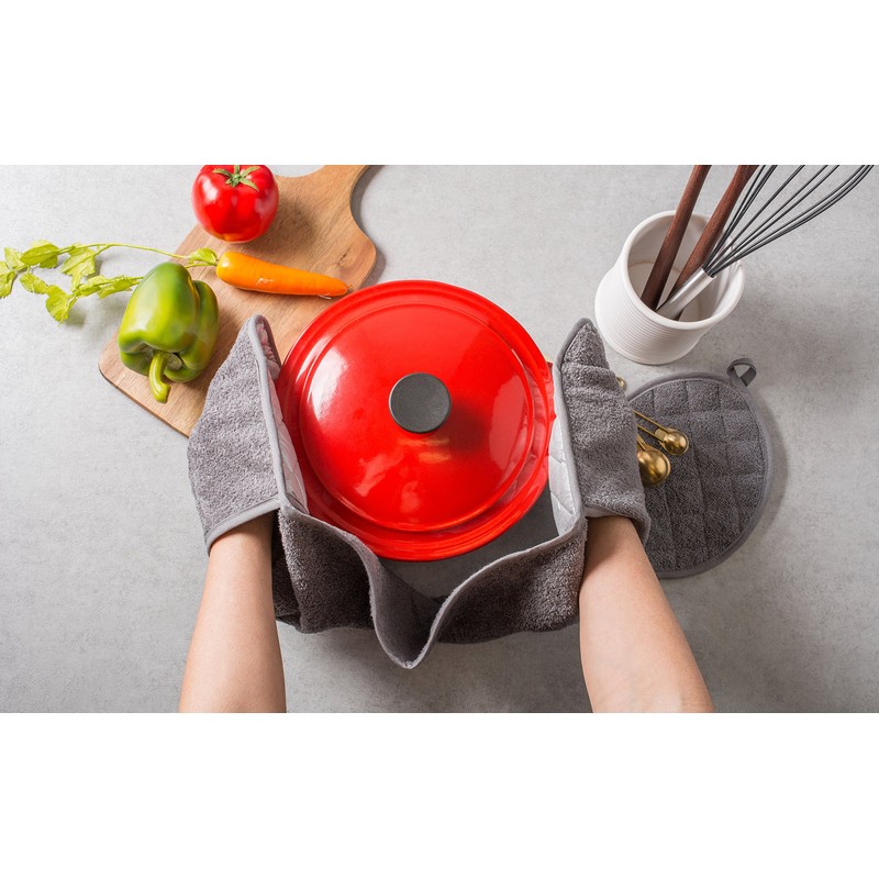 DII Basic Terry Collection 100% Cotton Quilted, Double Mitt, Gray,