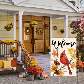 AVOIN colorlife Fall Cardinal Garden Flag 12x18 Inch Double Sided Outside, Welcome Autumn Rustic Yard Outdoor Flag