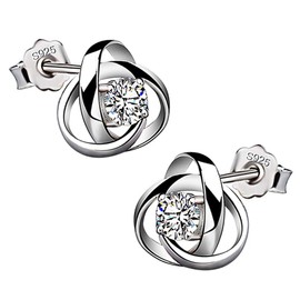 Yaneno 925 Sterling Silver Brilliant Beautiful Irish Triangle Celtic Knot Simulated Diamond Cut CZ Cubic Zirconia Crystal Stud Earrings for Women (White)