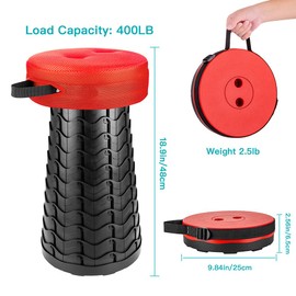 Boreeman Upgraded Folding Stool with Cushion Lightweight Yet More Sturdy with Load Capacity 400lbs Portable Collapsible Stool Retractable Stool for Camping Fishing Hiking BBQ (Red)