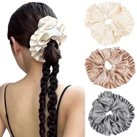 Oversized Scrunchies for Women, Large Hair Scrunchies for Thick Hair, Big Satin Hair Ties No Damage, Jumbo Silk Hair Tie Ponytail Holders