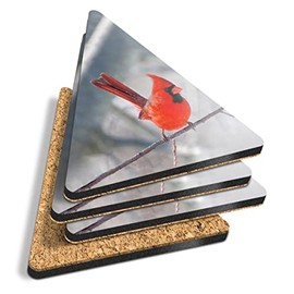 4 x Triangle Coasters - American Red Northern Cardinal Bird Cork Backed MDF Glossy Tea Coffee Accessory #16603