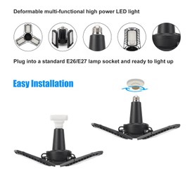 HouLight UL Certified LED Garage Ceiling Lights, 8000 Lumens, E26/E27 Adjustable Trilights, 80W, Ultra Bright 5000K Natural Daylight White