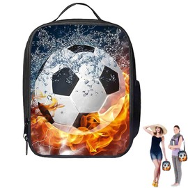 Annizhty Football Lunch Box Bag for Boys Kids 3D Football Insulated Lunch Bag with Bottle Holder Reusable Cooler Lunch Bag Lunch Box Tote for School Picnic Travel Hiking Camping