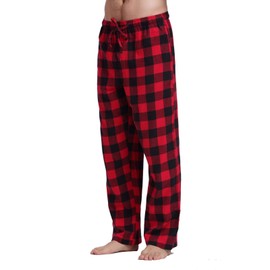 CYZ Men's 100% Cotton Super Soft Flannel Plaid Pajama Pants-BlackRedGingham-XL