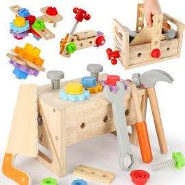 Vextronic Kids Tool Set, 29 PCS Wooden Montessori Toy Tool Set for Toddlers 1-3-5 2-4 with Tool Box/Bench, Pretend Play Tool Kit, Educational STEM Construction Christmas Birthday Gift for Boys Girls