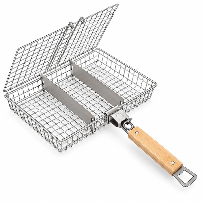 Stainless Steel Grill Basket with Removable Divider – Reusable BBQ