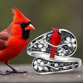 Red Cardinal Gifts Spoon Cardinal Ring Sterling Silver Spoon Rings for Women Memorial Bird Christmas Jewelry for Lloss of Loved One Size 7