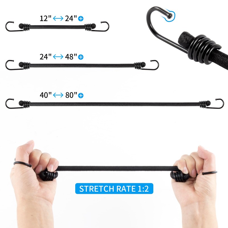Bungee Cords With Hooks 12 Inch, 10 PCS Heavy Duty