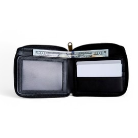 Mens Zip Around Genuine Leather Wallet RFID Blocking Holds 8 Cards 2 ID Cards 1 Zipped Coins Pouch 2 Bills Compartments (Nappa Black)