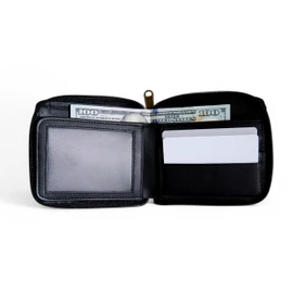 Mens Zip Around Genuine Leather Wallet RFID Blocking Holds 8 Cards 2 ID Cards 1 Zipped Coins Pouch 2 Bills Compartments (Nappa Black)