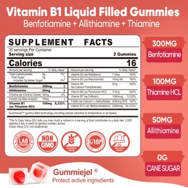 Vitamin B1 & Methylated Vitamin B Complex Gummies - All B Vitamins, Benfotiamine, Thiamine & Inositol, Methylated B1 B2 B6 Multivitamins, L-methylfolate, Methyl B12 for Nerve Cognition Energy, 120Cts
