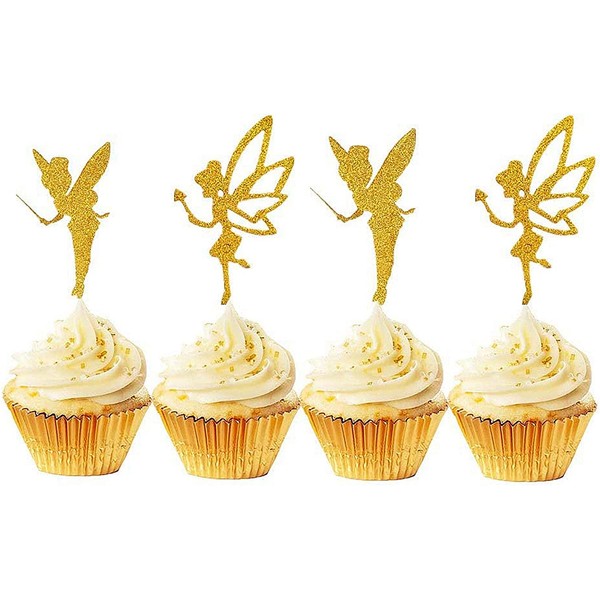 JeVenis - Adornos para cupcakes, diseño de ángel con purpurina dorada (32 unidades)