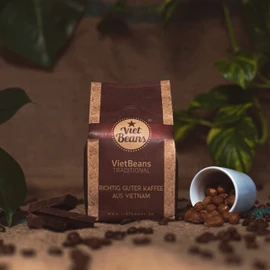 VietBeans Traditional - Whole Coffee Beans - Traditional Drum Roasting - High Quality Vietnamese Coffee - Suitable for Fully Automatic Machines - 250 g