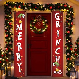 Grinch Christmas Decorations Outdoor - Merry Grinchmas Porch Sign Banners & Yard Outside Ornaments 71x12 inches