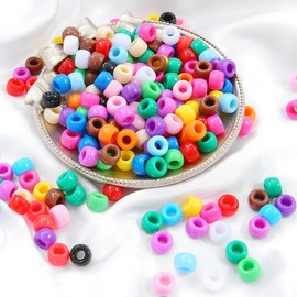 JIYAKO 1200+ Multicolor Plastic Round Pony Beads for Bracelet Making, Hair Braiding, DIY Crafts, Key Chains and Ornaments Decorations