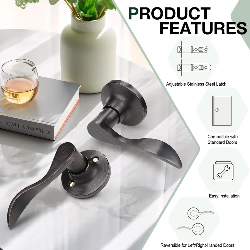 GOBEKOR 6 Pack Interior Door Handles Passage Door Levers Closet