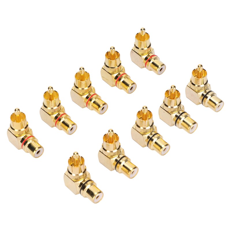 10pcs RCA Right Angle Adapter Male to Female Copper Gold