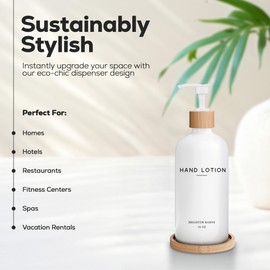 White Glass Lotion Dispenser with Pump Bathroom Set by Brighter Barns - Hand Lotion Dispenser with Tray - Modern Bathroom Decor - Boho Bedroom Decor for Housewarming Gift, Airbnb, Hotel (White)